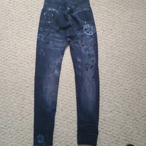 Denim look embellished leggings